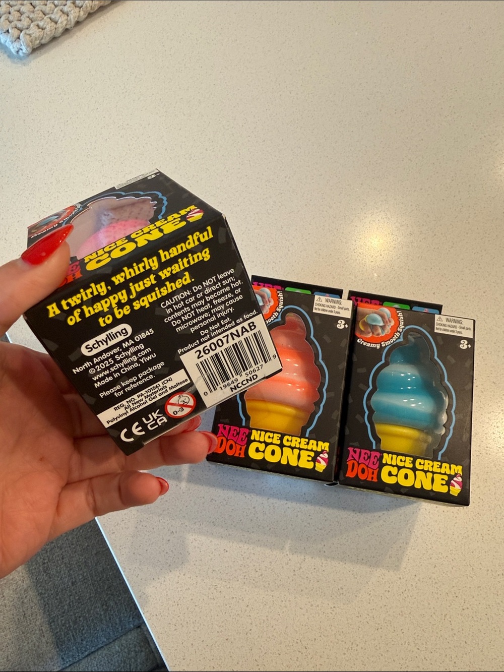 Nee Doh Nice Cream Cone Squishy Toy - Set of 3 Pink, Orange, Blue - Picture 2 of 5